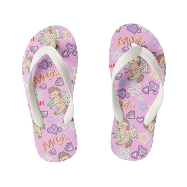 Magic Unicorn Pink. Kid's Flip Flops (Fußbett)