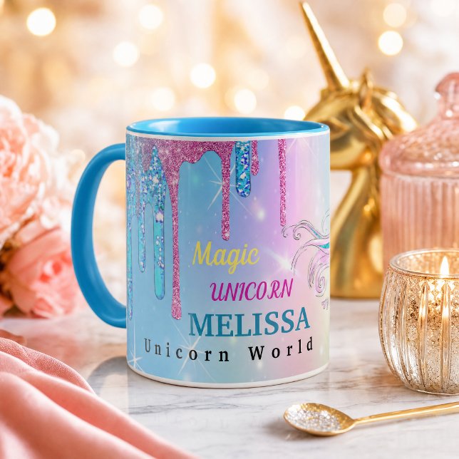 Magic Unicorn-Tasse Tasse (Personalized Unicorn Mug with Name | Glitter Drip Magic Unicorn Cup | Custom Gift for Girls)