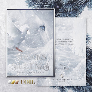 Magic White Christmas, Horse & Dove in Snowfall - Folien Feiertagskarte