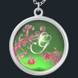 MAGIC WIRBEL in RED Monogram , Green Emerald , Versilberte Kette<br><div class="desc">Elegantes,  einzigartiges und farbenfrohes Design,  Schnörkel ,  Blüten und Blüten im Frühling. Aquarellmalerei mit goldener und silberner Folie .</div>