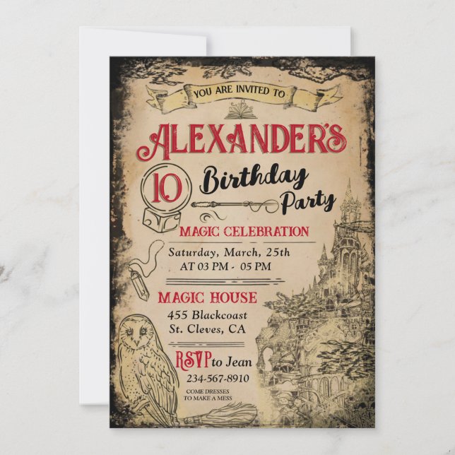 Magic Wizard Geburtstagsfeier Einladung (Vorderseite)