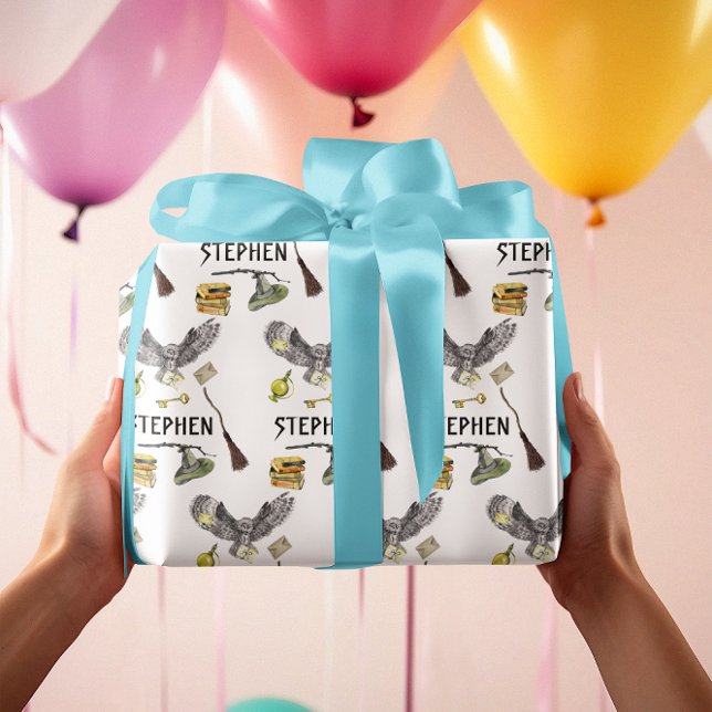 Magic Wizard Hexenschülerei Personalisiert Geschenkpapier (Von Creator hochgeladen)