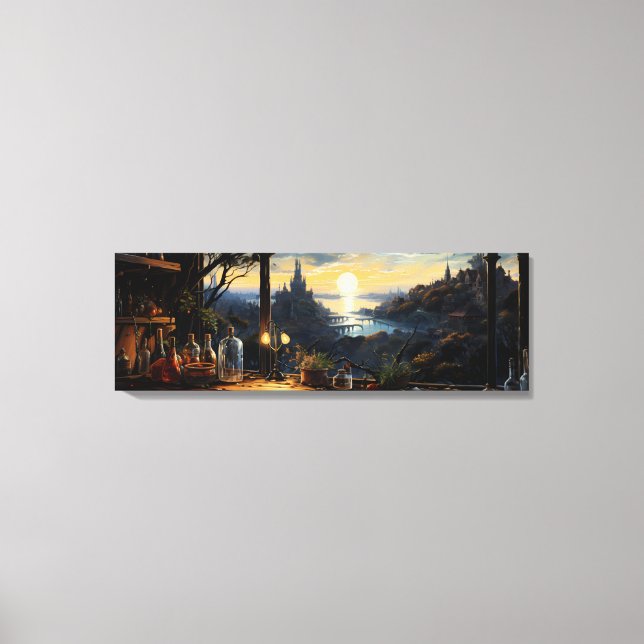 Magic Workshop Bench Über der Fantasy Bay Leinwanddruck (Vorderseite)