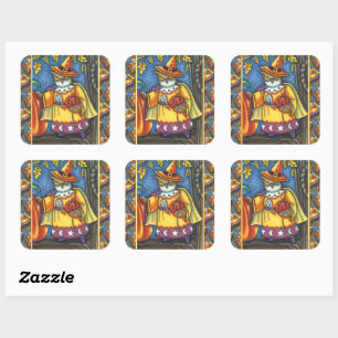 MAGIC ZAUBER UND HALLOWEEN HOOTS, OWL WIZARD QUADRATISCHER AUFKLEBER