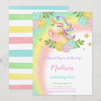 Magical 1st Unicorn Geburtstag Einladung