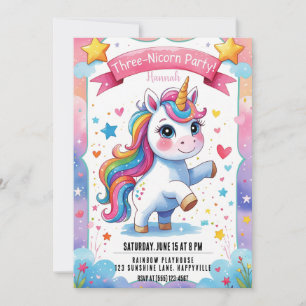 Magical 3. Geburtstag Unicorn Regenbogen-Dreihorn Einladung