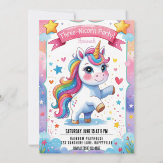 Magical 3. Geburtstag Unicorn |Regenbogen-Dreihorn Einladung