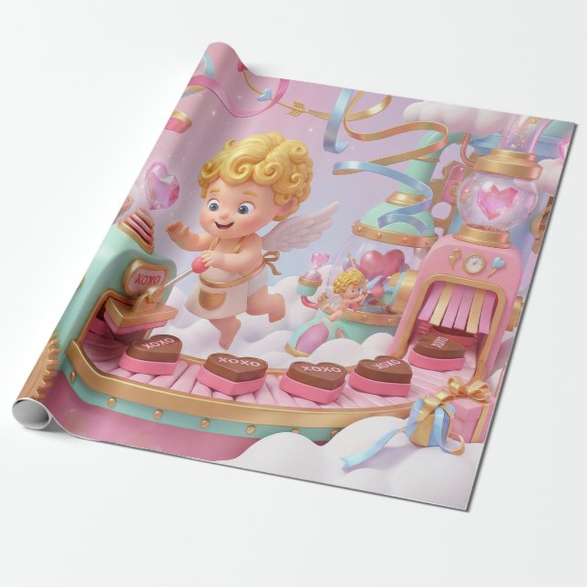 Magical 3D Cupid’s Valentine Gift Factory Scene Geschenkpapier (Ungerollt)