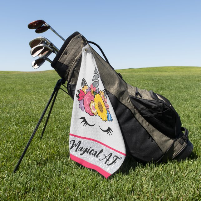 Magical AF Einhorn Silver Glitzer Blume Crown Golfhandtuch (Gras)