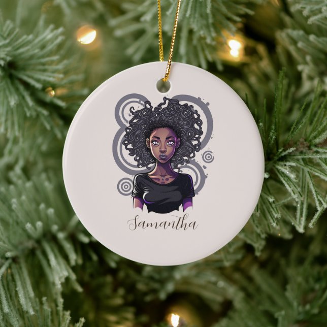Magical Afro Woman Keramik Ornament (Baum)