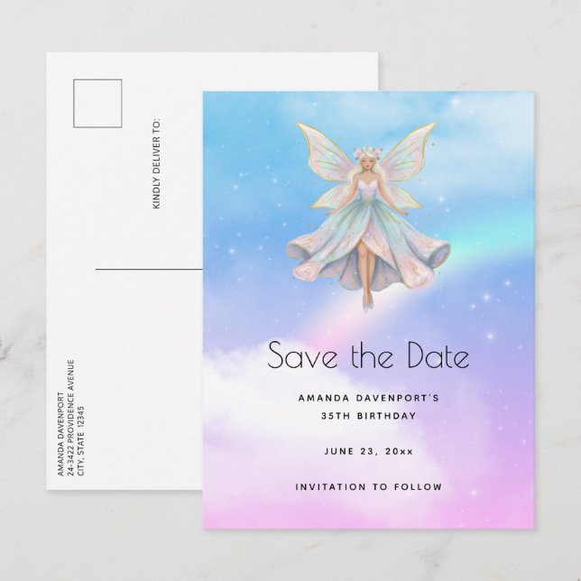Magical Angel Fairy Pastel Colors Ankündigungspostkarte (Vorne/Hinten)