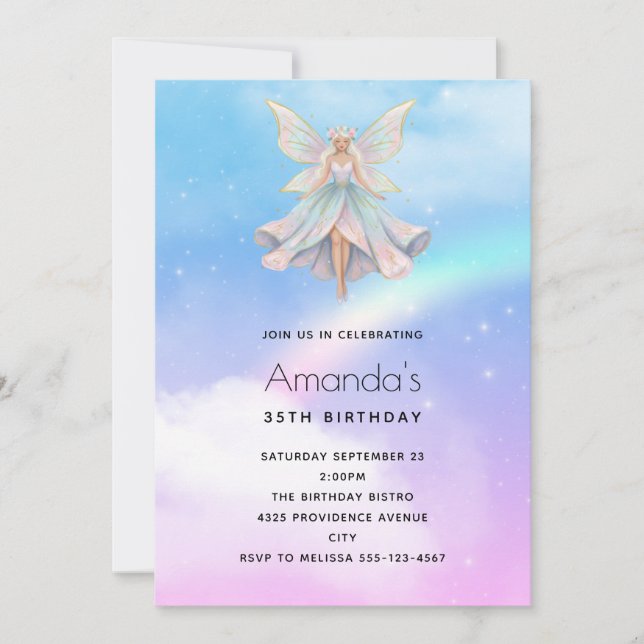 Magical Angel Fairy Pastel Colors Birthday Einladung (Vorderseite)