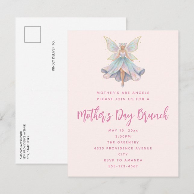 Magical Angel Fairy Pastel Colors Mother's Day Einladungspostkarte (Vorne/Hinten)