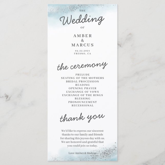 Magical Baby Blue Silver Glitzer Wedding Programm (Vorderseite)