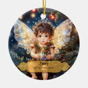 Magical Baby Boy Fairy Wings in einem Weihnachtsba Keramik Ornament