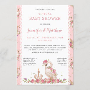 Magical Baby Swan Princess Pink Floral Baby Dusche Einladung