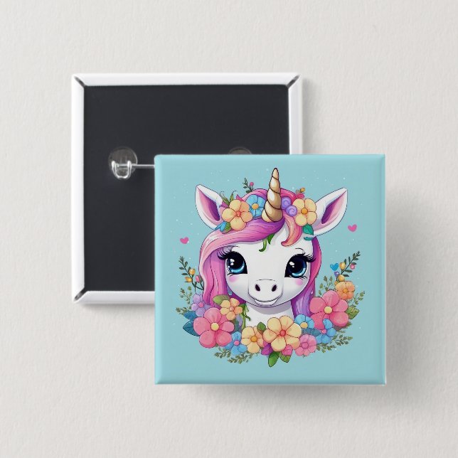 Magical Baby Unicorn mit Blume Button (Vorne & Hinten)