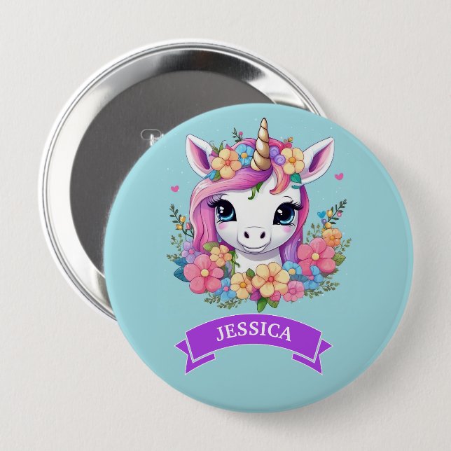 Magical Baby Unicorn mit Blume Button (Vorne & Hinten)