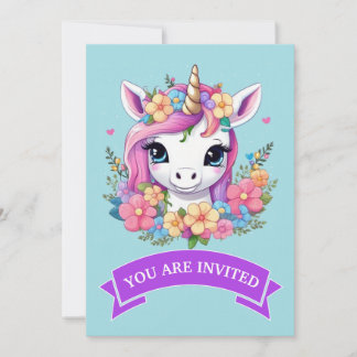 Magical Baby Unicorn mit Blume Einladung