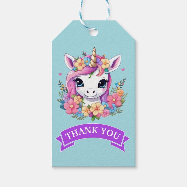 Magical Baby Unicorn mit Blume Geschenkanhänger (Vorderseite)
