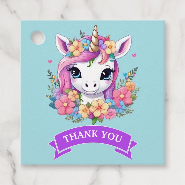 Magical Baby Unicorn mit Blume Geschenkanhänger (Vorderseite)