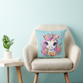 Magical Baby Unicorn mit Blume Kissen