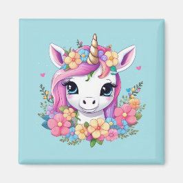 Magical Baby Unicorn mit Blume Magnet