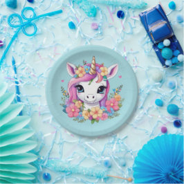 Magical Baby Unicorn mit Blume Pappteller