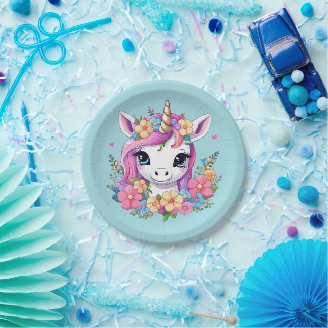 Magical Baby Unicorn mit Blume Pappteller (Party)