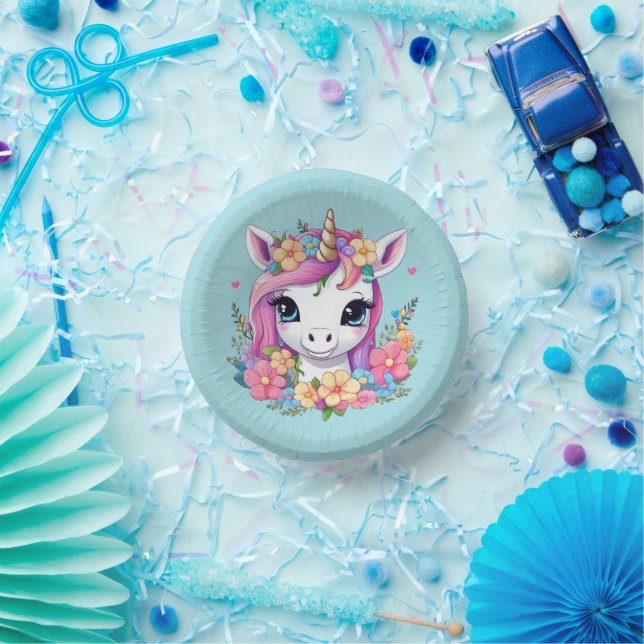Magical Baby Unicorn mit Blume Pappteller (Party)