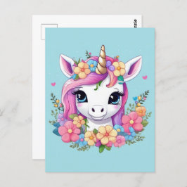 Magical Baby Unicorn mit Blume Postkarte