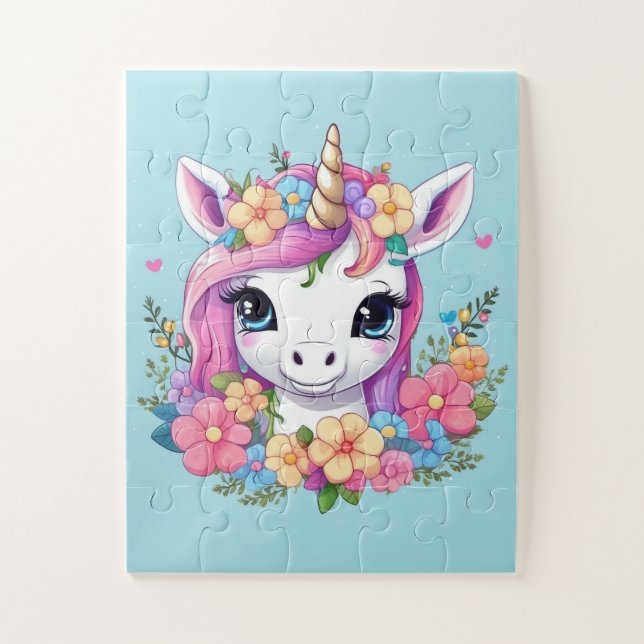 Magical Baby Unicorn mit Blume Puzzle (Vertikal)