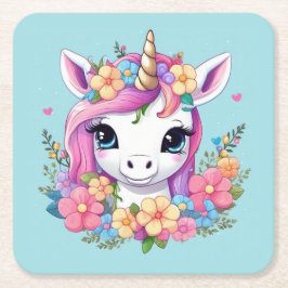 Magical Baby Unicorn mit Blume Rechteckiger Pappuntersetzer