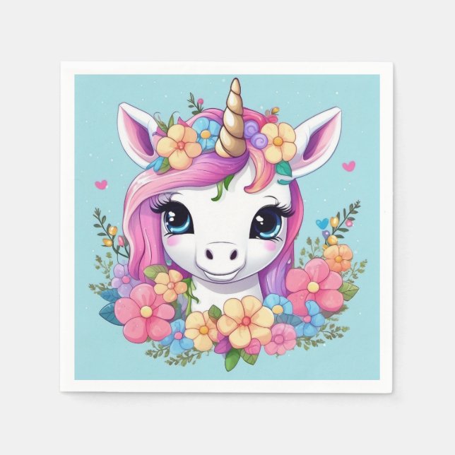 Magical Baby Unicorn mit Blume Serviette (Vorderseite)