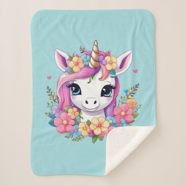 Magical Baby Unicorn mit Blume Sherpadecke (Vorderseite)