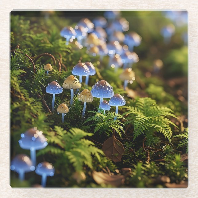 Magical Bioluminescent Fungi - Deep Forest Glasuntersetzer (Vorderseite)
