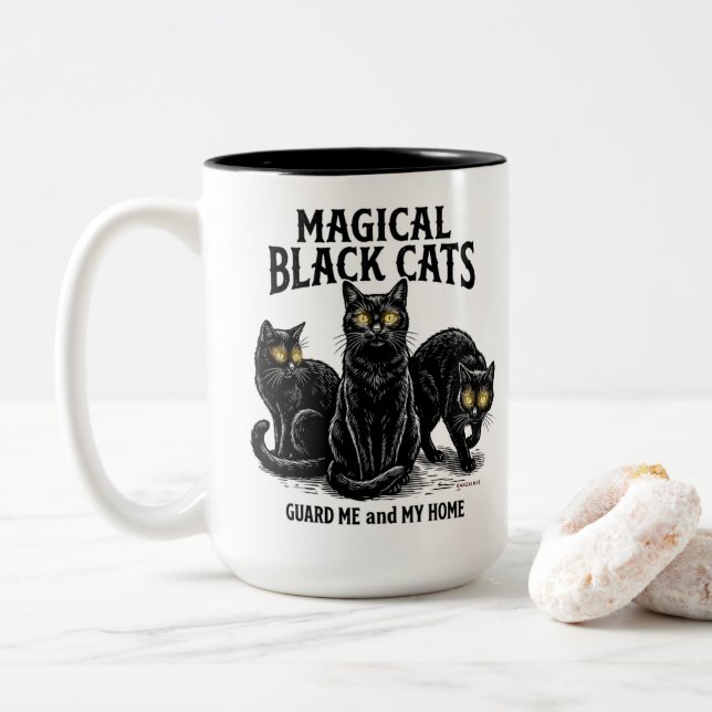 Magical Black Cats Zweifarbige Tasse (Mit Donut)
