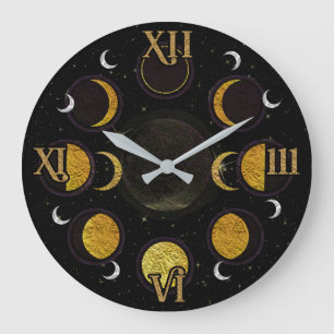 Magical Black & Gold Moon Phasen Große Wanduhr