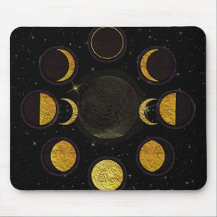 Magical Black & Gold Moon Phasen Mousepad
