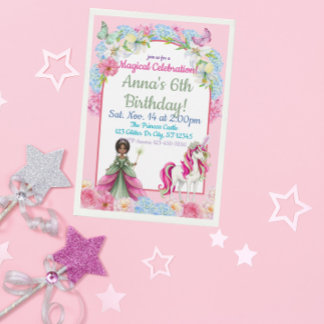 Magical Black Princess Unicorn Birthday Einladung