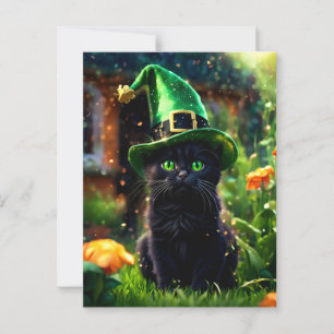 Magical Black St. Patrick's Day Kitten Postkarte