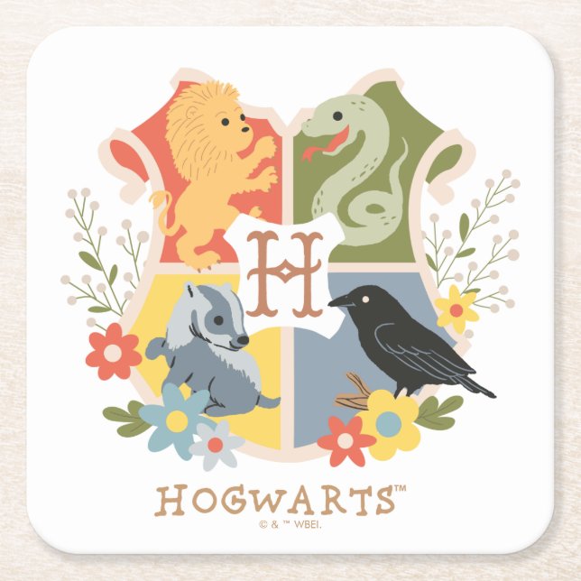 Magical Blooms HOGWARTS™ Wappen Rechteckiger Pappuntersetzer (Vorderseite)