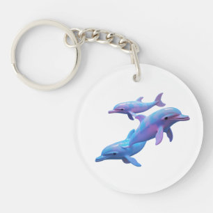 Magical Blue and Pink Dolphins Art Schlüsselanhänger