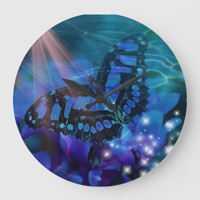 Magical Blue Butterfly Große Wanduhr (Vorderseite)