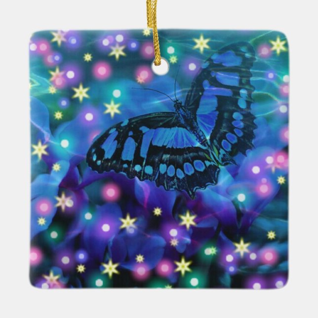 Magical Blue Butterfly Keramikornament (Vorderseite)
