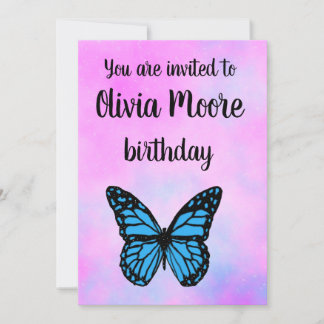 Magical blue butterfly pink glitter art  einladung