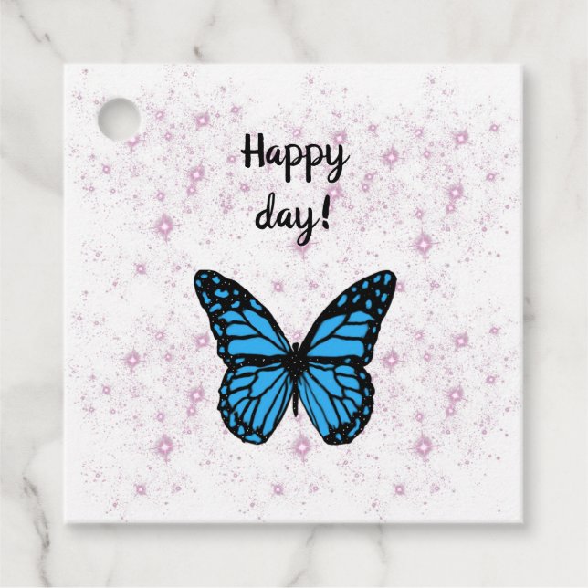 Magical blue butterfly pink glitter art geschenkanhänger (Vorderseite)