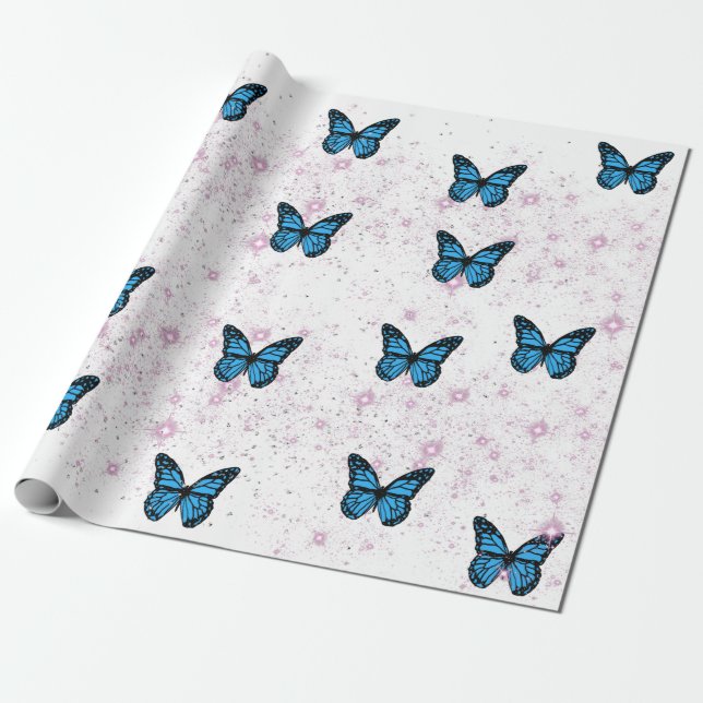 Magical blue butterfly pink glitter art  geschenkpapier (Ungerollt)