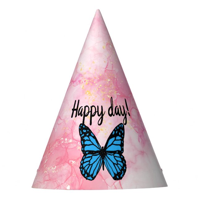 Magical blue butterfly pink glitter art partyhütchen (Vorderseite)