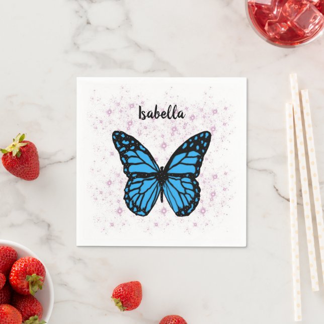 Magical blue butterfly pink glitter art serviette (Beispiel)